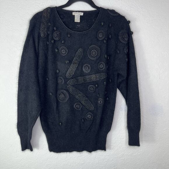 Vintage Susann D Black Lambswool Angora Rabbit Hair Blend Sweater Size L, Winter - Picture 1 of 8